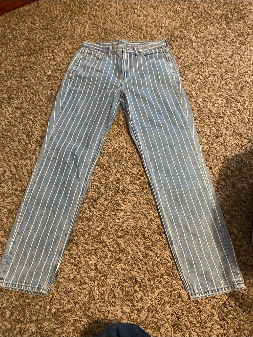 American Eagle Blue Pinstripe Straight-Leg Jeans